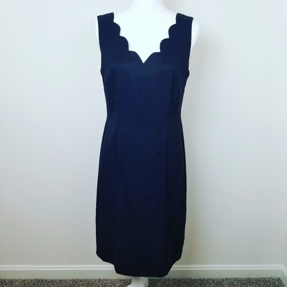 connected apparel Black  Scalloped Neck Midi Dress